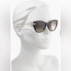 Salvatore Ferragamo Black and Gold 55mm Cat Eye Sunglasses